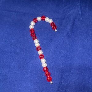 Red and White Beaded Candy Cane Ornament